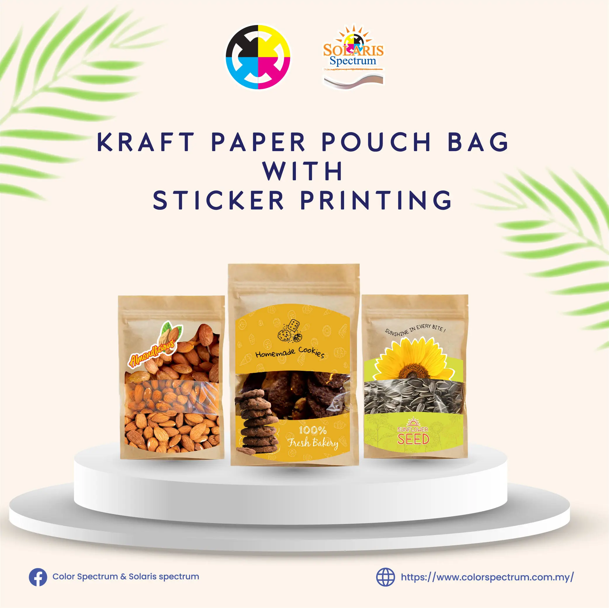2) Kraft Paper Pouch Bag with Sticker Printing